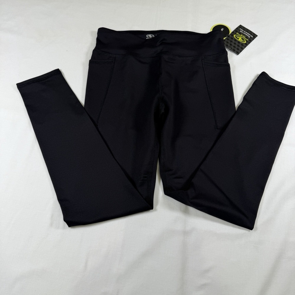 Athletic Works Women's L 10/12 Black Legging Yoga Pants UPF 30 Side Pocket Ankle